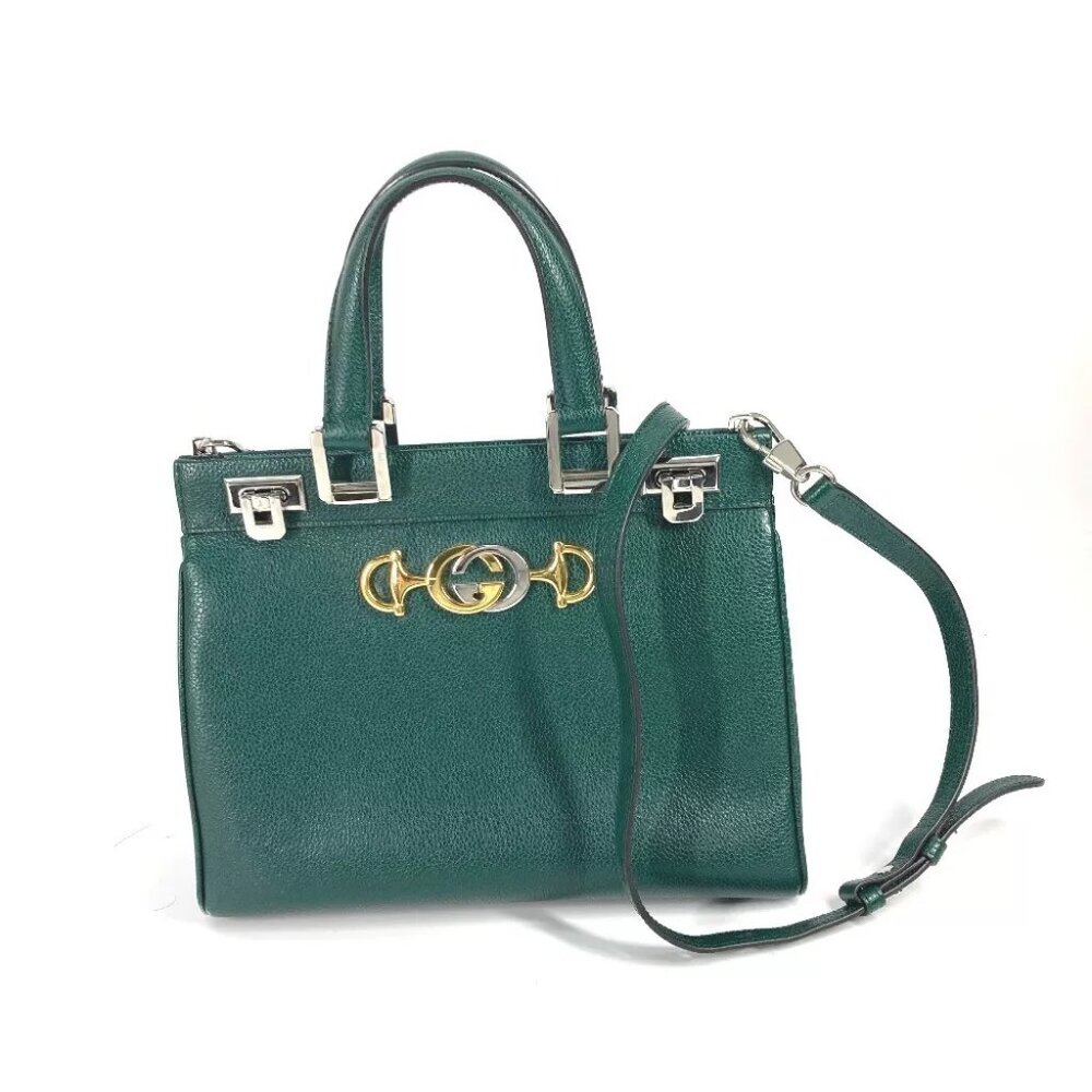 GUCCI Zumi Small GG 2WAY Bag Shoulder Bag Hand Bag Leather Green